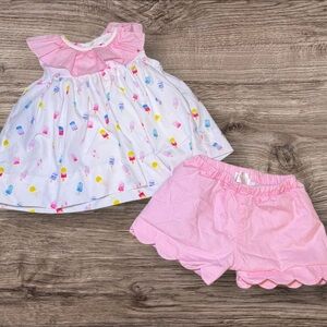 Cute Ice Cream Print Baby Dress and Shorts Set